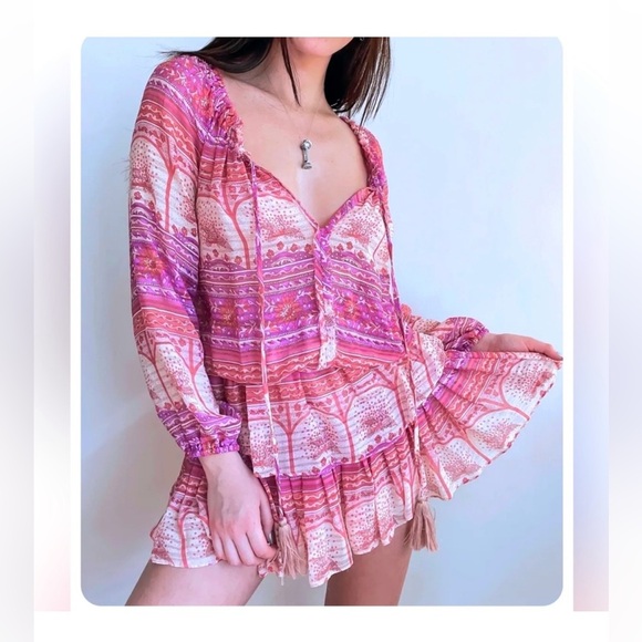 Loveshackfancy Tassled Bohemian 100% Silk Mini Dress Size Small - Picture 1 of 12